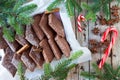 Spiced Biscuits And Candy Cane Royalty Free Stock Photo