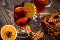 Spiced Homemade Mulled Wine with Orange and Cinnamon Royalty Free Stock Photo