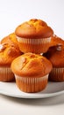 Spiced pumpkin muffins, autumn\'s delight, on a clean, bright white background