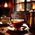 Spiced Tea, fresh brewed spiced tea with spices and masala drink with asian tea leaves