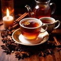 Spiced Tea, fresh brewed spiced tea with spices and masala drink with asian tea leaves