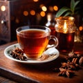 Spiced Tea, fresh brewed spiced tea with spices and masala drink with asian tea leaves