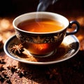 Spiced Tea, fresh brewed spiced tea with spices and masala drink with asian tea leaves