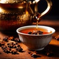 Spiced Tea, fresh brewed spiced tea with spices and masala drink with asian tea leaves Royalty Free Stock Photo