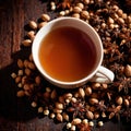 Spiced Tea, fresh brewed spiced tea with spices and masala drink with asian tea leaves