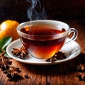 Spiced Tea, fresh brewed spiced tea with spices and masala drink with asian tea leaves