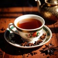 Spiced Tea, fresh brewed spiced tea with spices and masala drink with asian tea leaves