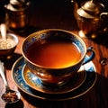 Spiced Tea, fresh brewed spiced tea with spices and masala drink with asian tea leaves