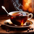 Spiced Tea, fresh brewed spiced tea with spices and masala drink with asian tea leaves