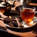 Spiced Tea, fresh brewed spiced tea with spices and masala drink with asian tea leaves