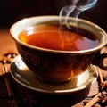 Spiced Tea, fresh brewed spiced tea with spices and masala drink with asian tea leaves