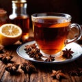 Spiced Tea, fresh brewed spiced tea with spices and masala drink with asian tea leaves