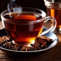 Spiced Tea, fresh brewed spiced tea with spices and masala drink with asian tea leaves