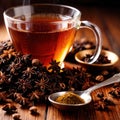 Spiced Tea, fresh brewed spiced tea with spices and masala drink with asian tea leaves