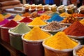 spices arranged in colorful heaps at an open-air market Royalty Free Stock Photo