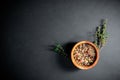 Spices in bowl. Mixed or various dried grains for food cooking. Culinary