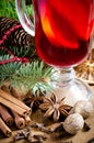 Spices for Christmas Mulled Wine. Christmas Postcard. Royalty Free Stock Photo