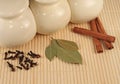 Spices - cinnamon, pimento and laurels Royalty Free Stock Photo