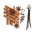 Spices cinnamon, star anise, cloves, vanilla. Christmas food ing Royalty Free Stock Photo