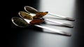 Spices colored in silver spoons Royalty Free Stock Photo