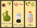 Spices condiments cards seasoning food herbs decorative healthy organic relish flavouring vegetable vector illustration.