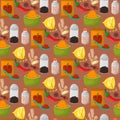 Spices condiments seamless pattern backgroun seasoning food herbs decorative healthy organic relish flavouring vegetable