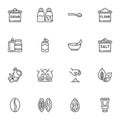 Spices, condiments line icons set