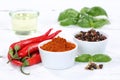 Spices cooking ingredients paprika powder spicy red hot chili pe Royalty Free Stock Photo