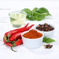 Spices cooking ingredients paprika powder square spicy red hot c Royalty Free Stock Photo