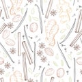 Spices for dessert, and baking. Vector seamless pattern.