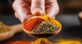 Spices are distinctly visible contrasting with the dark blurred Royalty Free Stock Photo