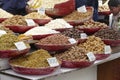 Spices,dried fruit and nuts displayed on street shop