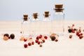 Spices and empty, small glass bottles Royalty Free Stock Photo