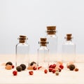 Spices and empty, small glass bottles Royalty Free Stock Photo