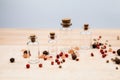 Spices and empty, small glass bottles Royalty Free Stock Photo