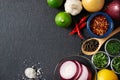 Spices and Food Ingredients on Slate Background Royalty Free Stock Photo