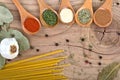 Spices Food Preparation on Wooden table Food ingredients Royalty Free Stock Photo