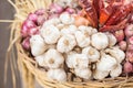 Spices, garlic onions and red onions