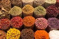 Spices and herbs being sold on Morocco traditional market. Royalty Free Stock Photo