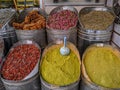 Spices and herbs being sold on street at Morocco traditional market