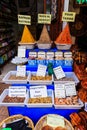 Spices and herbs being sold on street stal at Morocco market Royalty Free Stock Photo