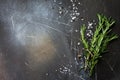 Spices and herbs on a dark stone or slate table. Ingredients for cooking. Food background. Royalty Free Stock Photo