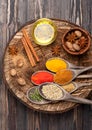 Spices, herbs and olive oil Royalty Free Stock Photo