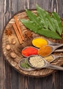Spices and herbs Over Wood. Royalty Free Stock Photo