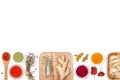 Spices and herbs on white background. top view Royalty Free Stock Photo