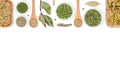 Spices and herbs on white background. top view Royalty Free Stock Photo