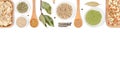 Spices and herbs on white background. top view Royalty Free Stock Photo