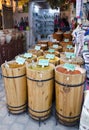 Spices inwooden barrels