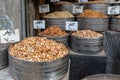 Spices on the market in Amman downtown, Jordan. Choice of Arabic spices on the Middle East bazaar Royalty Free Stock Photo