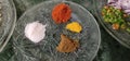 Spices masale masala salt zeera haldi mirch powder Royalty Free Stock Photo